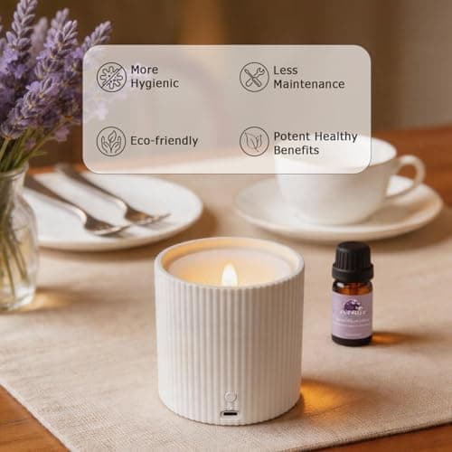 2 in 1 Waterless Essential Oil Diffuser and 3D Wick and Realistic Flame Candle,Flameless Candle Diffuser,USB Power Supply LED Candle Waterless Diffuser 12PCS Cotton Pads(No Rechargeable Battery) - Thumbnail 5