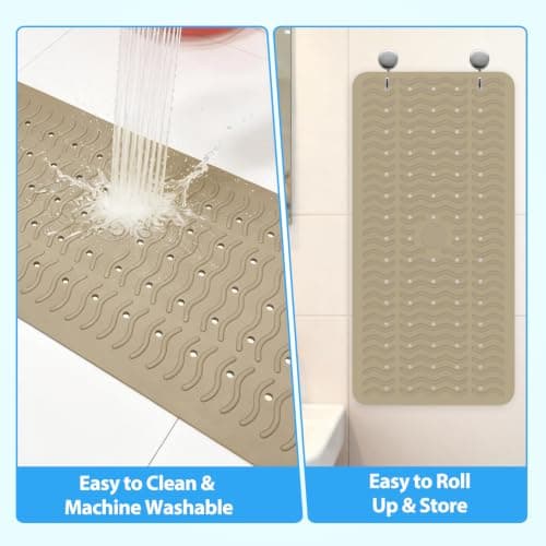 Non Slip Bathtub Mat & Shower Mat, 31x15'' Anti Slip Bath Mat for Tub, Soft TPE Anti-Skid Bathroom Mat with 194 Suction Cups & Drain Holes, Wave-Textured Grip, Machine Washable,Brown - Thumbnail 5