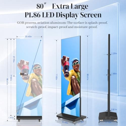 80″ P1.86 LED Digital Signage Flexible Spliceable Screen, Mobile Phone&Computer Software Remote Releasewith WiFi HDMI/USB Input Auto Media Player LED Full Poster Screen Black 1-Pack - Thumbnail 3