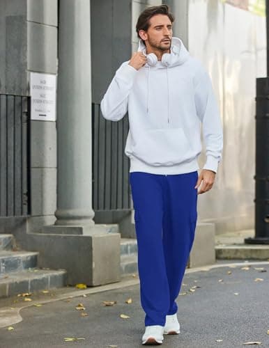 Deyeek Mens Sweat Pants Cargo Sweats for Men Baggy Cargo Sweatpants Open Bottom Gym Joggers Men's Athletic Pants with Pockets Dark Blue - Thumbnail 5