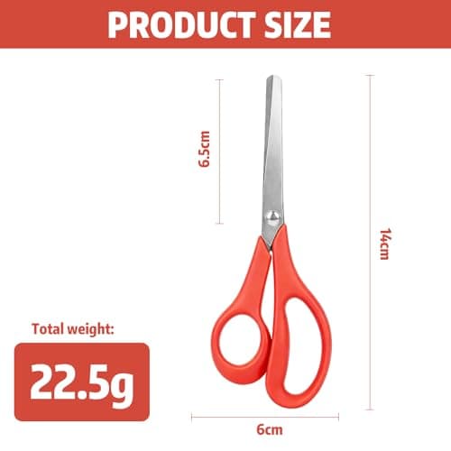5.5" Left-Handed Kids Scissors, 6-Pack – Red Safety Scissors with Stainless Steel Blades & Soft Grip – Blunt Tip for Toddlers, Preschool, Home & School - Thumbnail 6