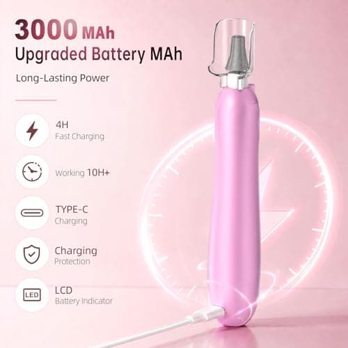 Pro Nail Drill Kit, Electric Nail File with UV Dryer Lamp & LED Light, 10000RPM Low Vibration & Noise, 10 Speeds, 3000mAh Cordless Nail dremel, Toenail Grinder for Manicure Pedicure Home Use, Pink - Thumbnail 3