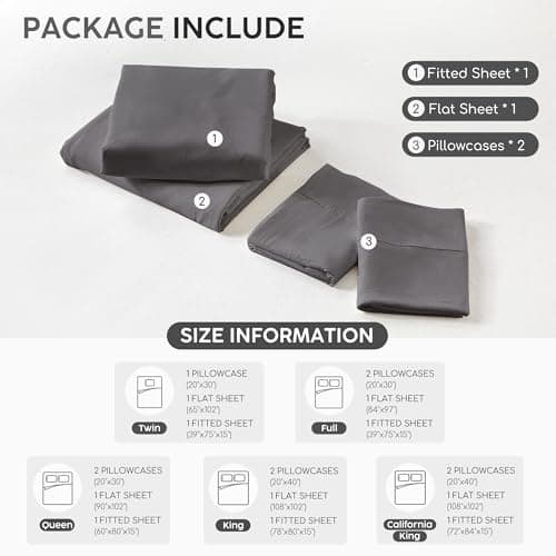Tokokimo Queen Sheet Set 4 Piece, Super Soft Washed Cotton-Linen Feel Microfiber, 16" Deep Pocket Fitted Sheet, 1 Flat Sheet, 2 Pillowcases, Breathable Bed Sheets, Grey - Thumbnail 6