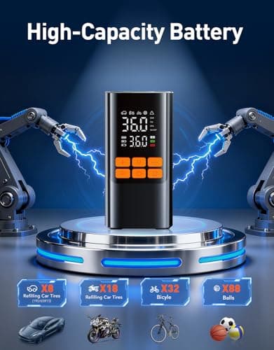 Cordless Portable Air Pump, 150PSI Fast Tire Inflator with Pressure Gauge & LED Light, Compact Air Compressor for Car, Bike, Motorcycle, and Balls (Minimalist) - Thumbnail 4