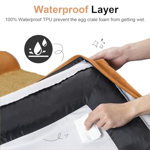 Small Dog Bed Orthopedic Washable: Beds Bolster Small Sized Dogs Bed Egg Crate Foam Couch Sofa Waterproof with Removable Cover - Orange - Thumbnail 4