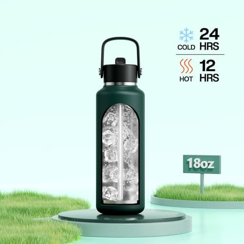 POWCAN 18 oz Water Bottle Insulated: Leakproof Lid with Straw, Lightweight, Flex Cap, BPA-Free, Stainless Steel Water Bottle for Office, Trekking, Commute, Worker, Walking, Cycling (Fir Green) - Thumbnail 2