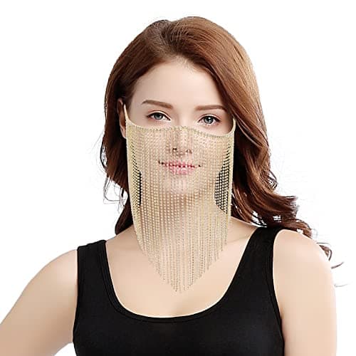 Bellady Masquerade Mask for Women Rhinestone Fringe Mardi Gras Mask Party Prom Ball Bar Costumes Accessory Face Mask Gold - Thumbnail 2
