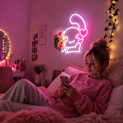 Neon Sign, FPLL Cute Neon Signs for Wall Decor White LED Signs for Bedroom, Game Room, Home Decor - Light up Sign USB Powered - Thumbnail 2