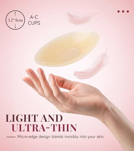 Seamless Invisible Nipple Covers for Women, 2 Pairs Reusable Ultra-thin Sticky Silicone Pasties, Washable Adhesive Breast Petals with Travel Case for Daily Wedding Swimwear Strapless Outfits - Thumbnail 3
