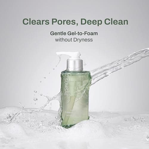SUMSAE Pore Control Gel to Foam Cleanser, Deep Pore Cleansing Face Wash, Non Drying Lightweight, Soft Foam for Smooth Clear Skin, Korean Facial Cleanser with Green Tea & Niacinamide, 155ml/5.24 fl oz - Thumbnail 6