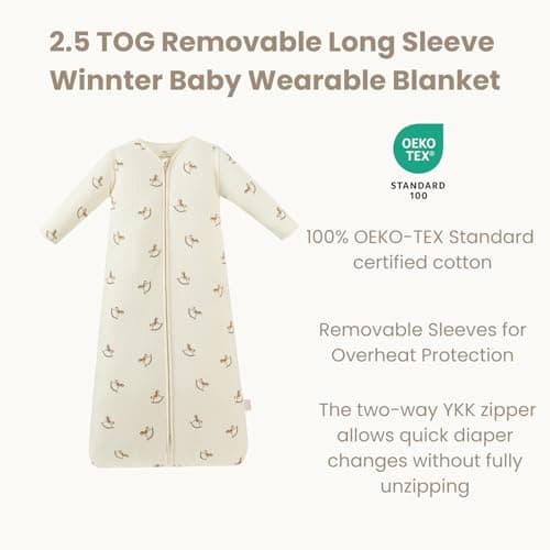 AnZai 2.5 TOG Baby Sleep Sack, Super Warm Quilted Wearable Blanket with Removable Sleeves, Cozy Winter Sleeping Bag for Infants and Toddlers, Two-Way Zipper, 6-18 Months - Thumbnail 2