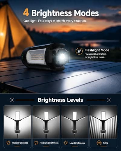 CORESLUX Rechargeable Camping Lights with Stand, 6000K Portable Work Light, 4 LED Lamp Heads Magnetic Flashlight with Detachable Tripod Camping Essentials for Outdoor Work, Garage, Camping, Fishing - Thumbnail 3