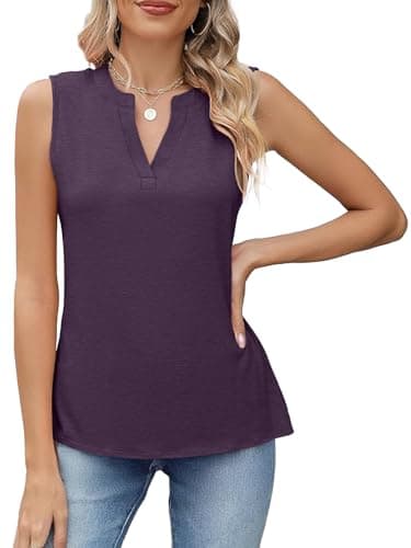 Womens Tank Tops Loose Fit V Neck Tank Tops for Women Summer Casual Sleeveless Shirts Purple S - Thumbnail 2
