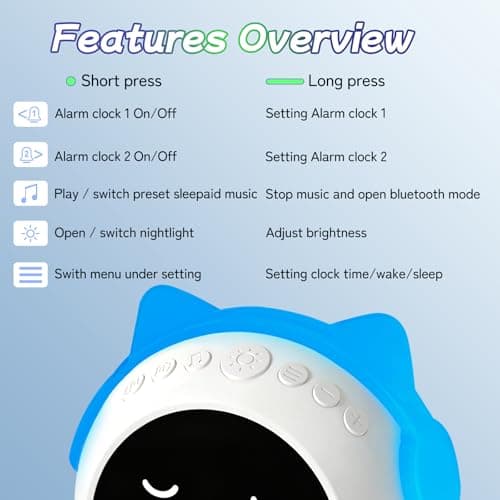 JAHUYU Kids Alarm Clock with Sleep Training, LED Night Light, Bluetooth Music, Multi-Color Display, Sound Machine, OK to Wake Light for Toddlers and Children - Thumbnail 4