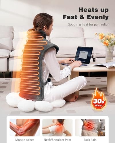 Yokimisu Heating Pad for Neck, Shoulders and Back Pain Relief, 2.5lb Weighted Large 24"x33" Wearable Electric Heating Pad, Fast Heating, ETL Certified, Gift for Women and Men, Ideal for Mom & Dad-Grey - Thumbnail 3