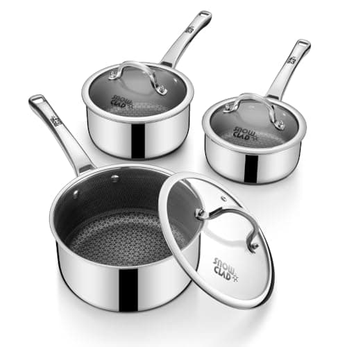 Sauce pan with lid,1.5 Quart & 2.5 Quart & 3.5 Quart Hybrid Nonstick Sauce pans set, Stainless Steel cookware,non stick Pots PFOA Free,Works on Induction,Ceramic and Gas Cooktops - Image 1