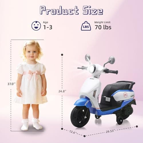 HEIMILI Toddler Motorcycle, 6V Kids Electric Moped for 1-3 Years, Ride On Scooter with Training Wheels, 2 MPH Speed Toy Bike for Boys Girls, Music & Headlight (Blue) - Thumbnail 3