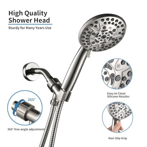 Iopsk 10 Spray Shower Head with Handheld,High Pressure shower heads with Handheld Spray Combo,Hand Held Shower Head with 60 Inch Long Hose (Brushed Nickel) - Thumbnail 3
