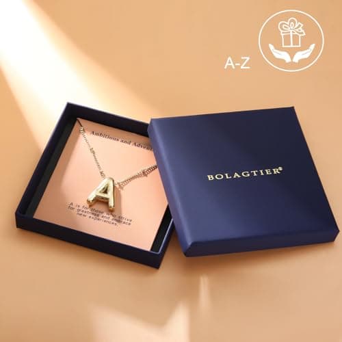BOLAGTIER Bubble Letter Necklace Gold Plated Balloon Initial Chunky Bubble Alphabet Pendant Necklace Trendy Jewelry Gift for Women (W, Gold) - Thumbnail 6