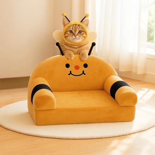VIEFIN Cute Cat Couch with Soft Pillow, Supportive Dog Couch, Cat Sofa with Removable Cover，Cute Bee Shaped, 24 Inch - Thumbnail 2