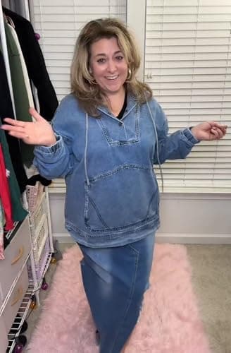 STOLKISS Women Denim Hoodies Casual Button Down pullover Long Sleeve Jean Tops Jacket Trendy Cropped Sweatshirt with Pockets - Thumbnail 3