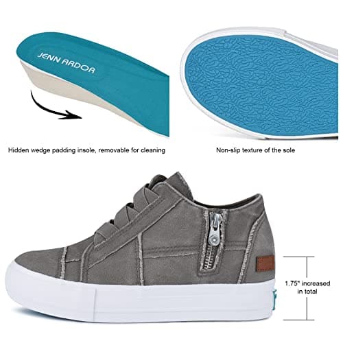 JENN ARDOR Wedge Sneakers for Women Fashion Canvas Shoes Casual Platform Hidden Heel Womens Slip On Sneaker Non Slip Side Zipper Warm Grey - Thumbnail 4