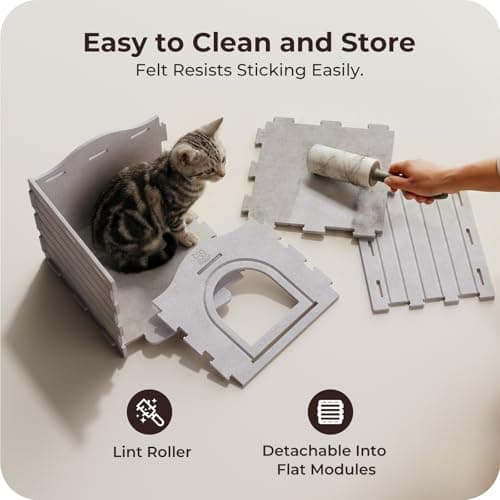 Apasiri Cat Bed Cave for Indoor Cats: New Felt Cat Bed with Fluffy Ball Hanging, Foldable Cat House with Scratch-Resistant Board, Hideaway Cat Cave for Timid Cats, Sturdy Two-Tier Cat Condo - Gray - Thumbnail 5