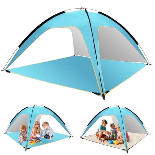 MAMA EVE Beach Tent Sun Shelter, 3-5 Person Pop Up Beach Tent, Easy Setup UPF 50+ UV Protection Portable Lightweight Waterproof Family Beach Cabana Sun Shade Shelter,Outdoor Shade for Sand, Camping - Image 1