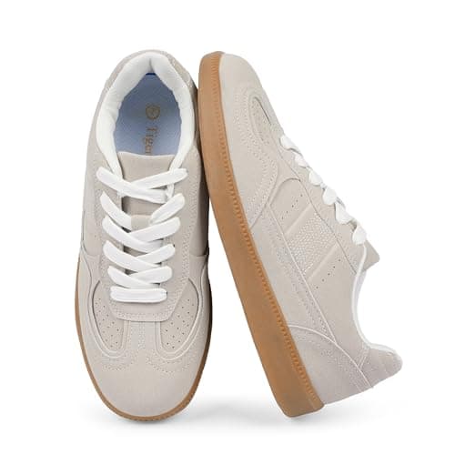 Tigeridea Womens Sneakers Suede Beige Lace up Flat Fashion Sneaker for Women Causal Comfortable Tennis Shoes Dressy Shoes for Women Size 7 - Image 1