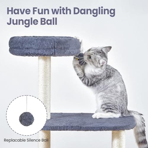Small Cat Tree Tower with Lots of Scratching Posts - 42 Inch Medium Compact Cats Scratch House with Hammock Perch for Multi Level 2 Kitty - Indoor Corner Cat Bed Condo Climbing Gym Towers Furniture - Thumbnail 4