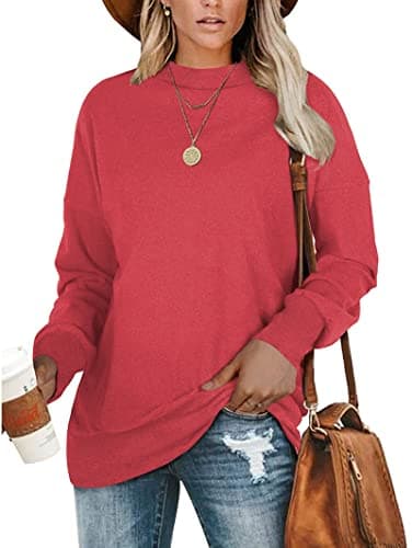 PLMOKEN Plus Size Sweatshirts for Women Casual Long Sleeve Round Neck Shirts tunic tops for Leggings M-4XL(Red,4XL) - Image 1