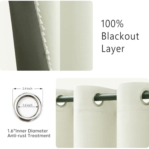 LIMON HOME Cream Linen Textured Curtains for Bedroom Solid 100% Blackout Thermal Insulated Natural Beige Grommet Room Darkening Curtains & Drapes Luxury Decor for Living Room 52 x 63 Inch Long - Thumbnail 5