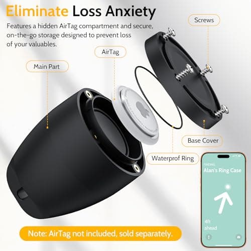 SZJCLTD Travel Case for Oura Ring with Hidden Bottom AirTag Holder Anti-Loss, Hard Shell PC Jewelry Storage Box, Portable Keychain & Lanyard for Rings, Earrings & Small Jewelry (Phantom Black) - Thumbnail 3