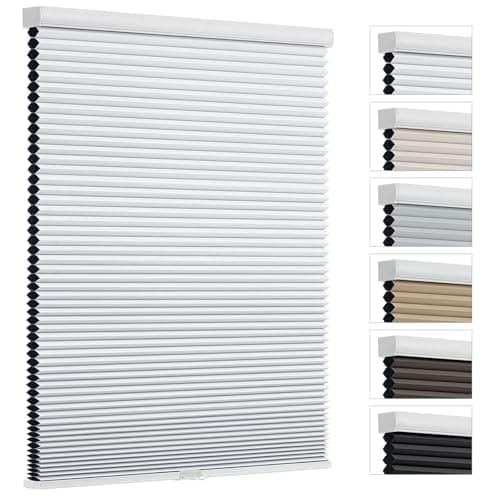 Changshade Cellular Shades Cordless Blinds Blackout for Indoor Windows, Honeycomb Blind Room Darkening Shade 1.5'' Single Cell Pleated, Easy to Install Shade Size 47" Width x 72" Height, White