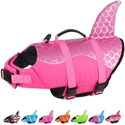 Dogcheer Dog Life Jacket, Cute Shark Dog Life Vest for Swimming Boating with Superior Buoyancy and Rescue Handle, Adjustable Puppy Swim Vest Pet Floating Vest for Small Medium Large Dogs - Pink, S