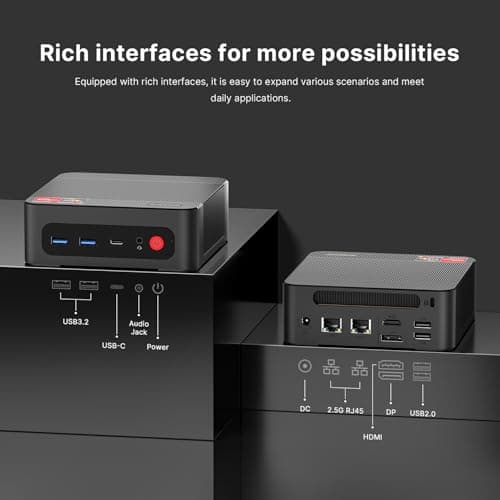 BOSGAME P4 Ultra Mini PC Ryzen 7 7730U(Over 7735U/7430U), 16GB RAM 1TB NVMe SSD Mini Computers, Dual 2.5G LAN, Wi-Fi 6E, BT5.2, 4K Triple Display HDMI | DP | Type-C, Home Office Business - Thumbnail 3