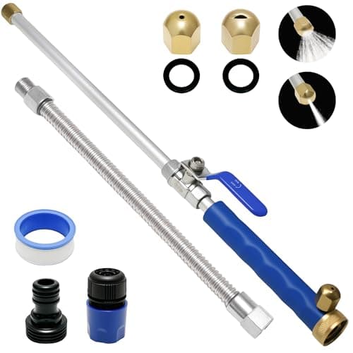Jet Nozzle Power Washer for Garden Hose, 2-In-1 High Pressure Wand With 2 Different Nozzles and Quick Connect Flexible Wand Lance Hydro Jet Water Hose Nozzle for Gutter Patio Car Pet Window Blue - Image 1