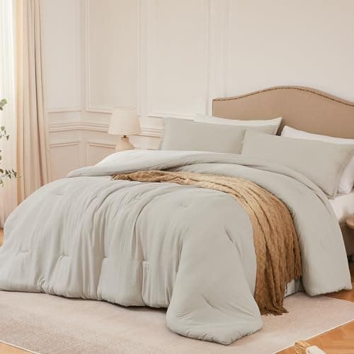 Quataly Queen Comforter Sets Oatmeal,3PCS Soft Lightweight Breathable Bedding Comforter Sets for All Season, Queen Size(90''×90'' Comforter & 2 Pillowcases) - Image 1