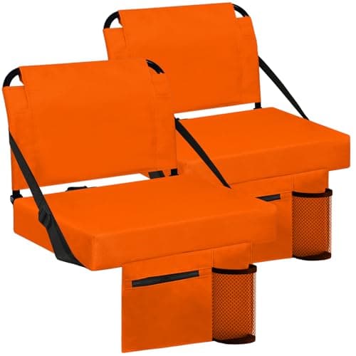Besunbar Stadium Seats for Bleachers 2 Pack w/Back Support Bleacher Seat Soft Cushion Light Weight Includes Shoulder Strap & Cup Holder, Front & Back Zipper Pocket, Suitable for Sports Events,Orange - Image 1