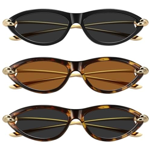 YMRFW Retro Oval Cat Eye Sunglasses for Women Y2k Designer Trendy Narrow Shades Metal Temples UV protection Sun Glasses - Image 1