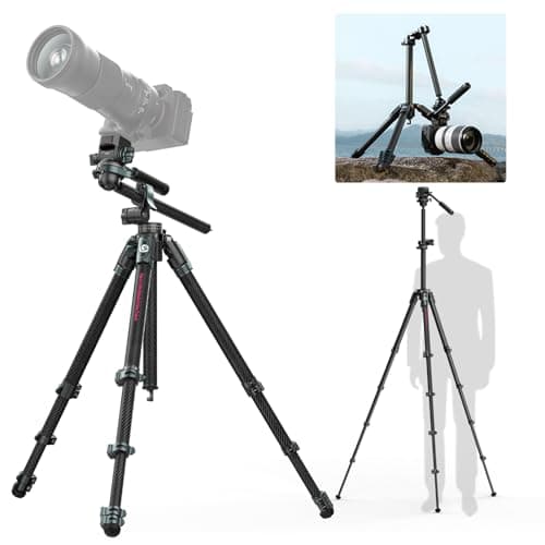 ULANZI JJ06 GlideGo Carbon Fiber Video Tripod, Dual 360° Pan Head, 73.6 inch Max Height, 11 lb Load, UKA Quick Release, Professional Portable Lightweight Travel Tripod with Bag - Image 1