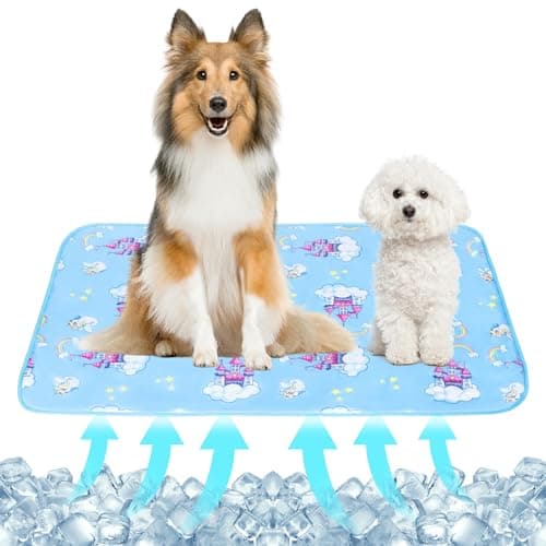 NACOCO Summer Pet Cooling Mat - Cat Dog Cushion Pad Sleeping Cool Castle Comfortable Soft for Pets Kids and Adults (Blue Castle, L)