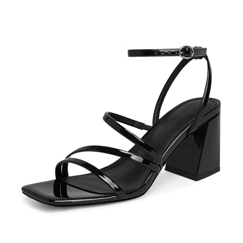 Modatope Heels for Women Strappy Chunky High Heel Sandals, Black, 7.5 - Image 1