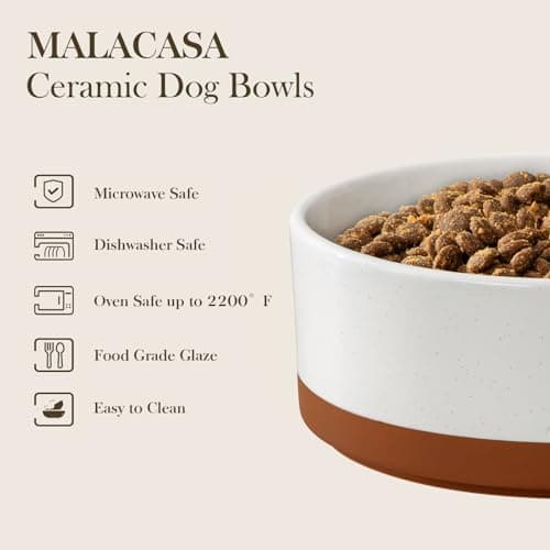 MALACASA Dog Bowls Set with Wooden Stand, 6 Cups Food Water Bowl Set for Medium to Large Size Dogs, Ceramic Pet Bowls with Weighted Non-Slip Base, Basic Bowls for Your Dog,58Oz - Thumbnail 5