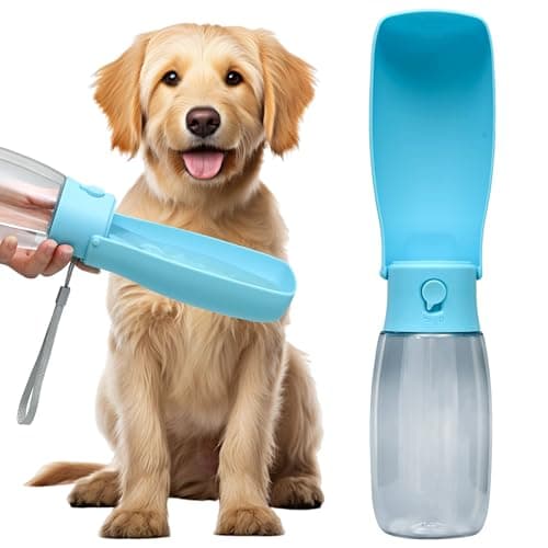 Dog Water Bottle, Leak Proof Portable Puppy Water Dispenser, Travel Puppy Water Bowl, Foldable Transparent Dog Water Bottle for Pets Outdoor Walking, Hiking, Travel, Food Grade Plastic - 19oz Blue