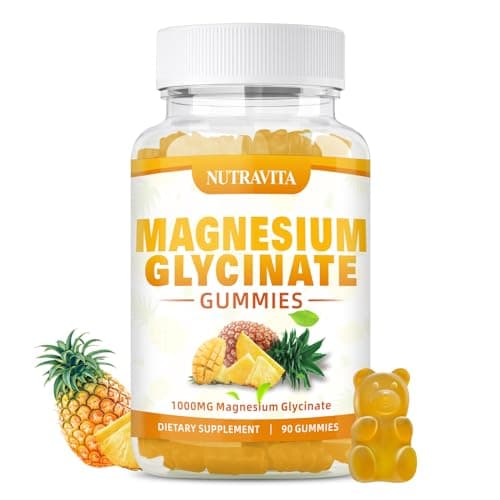 Magnesium Glycinate Gummies 1000mg with Magnesium L-Threonate,Chelated Magnesium Potassium Complex Supplement with VitD, B6, CoQ10, Calcium,Supports for Memory, Calm, Mood - 90 Mango pineapple Gummies - Image 1