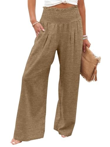 GEMLON Womens Wide Leg Pants High Waisted Palazzo Pants Summer Flowy Lounge Trousers Pants with Pockets Dark Khaki L - Image 1