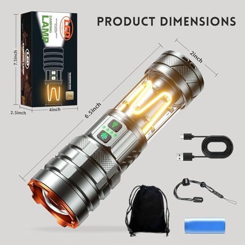 Sensawaves Rechargeable Led Flashlight, High Lumens Powerful Camping Flashlight, Super Bright Zoomable Flashlight with 11 Modes, Tactical Flashlight for Outdoor, Camping, Hiking, Emergency Use - Thumbnail 6