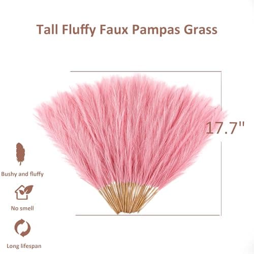 Acfruits Pink Pampas Grass Small, 30 Pcs 17" Faux Pampas Grass Short Decor, Pompas Grass Flower Arrangement and Vase Filler for Boho Home Wedding Decoration - Thumbnail 2