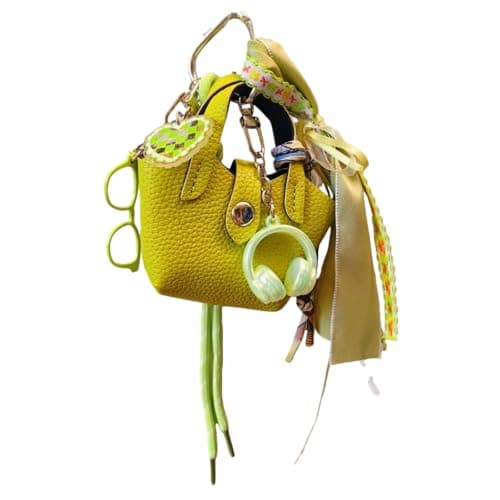 HeriNova Green Mini Bag Charm Set with Mini Headphone Coin Purse, Headphone Charm, Heart, Leopard Heart, Glasses, Ribbon & Rope Charm - Cute Keychain Accessory for Bags - Image 1